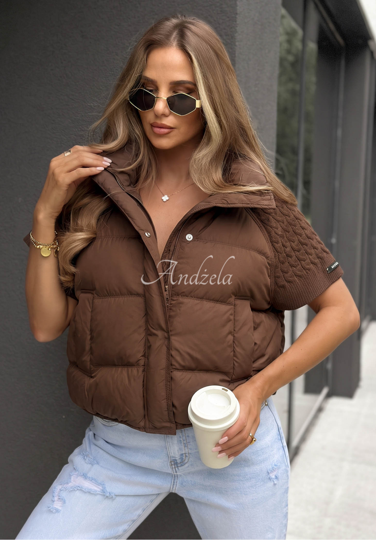 Never Leave Down Vest with Knit Inserts, Chocolate Brown
