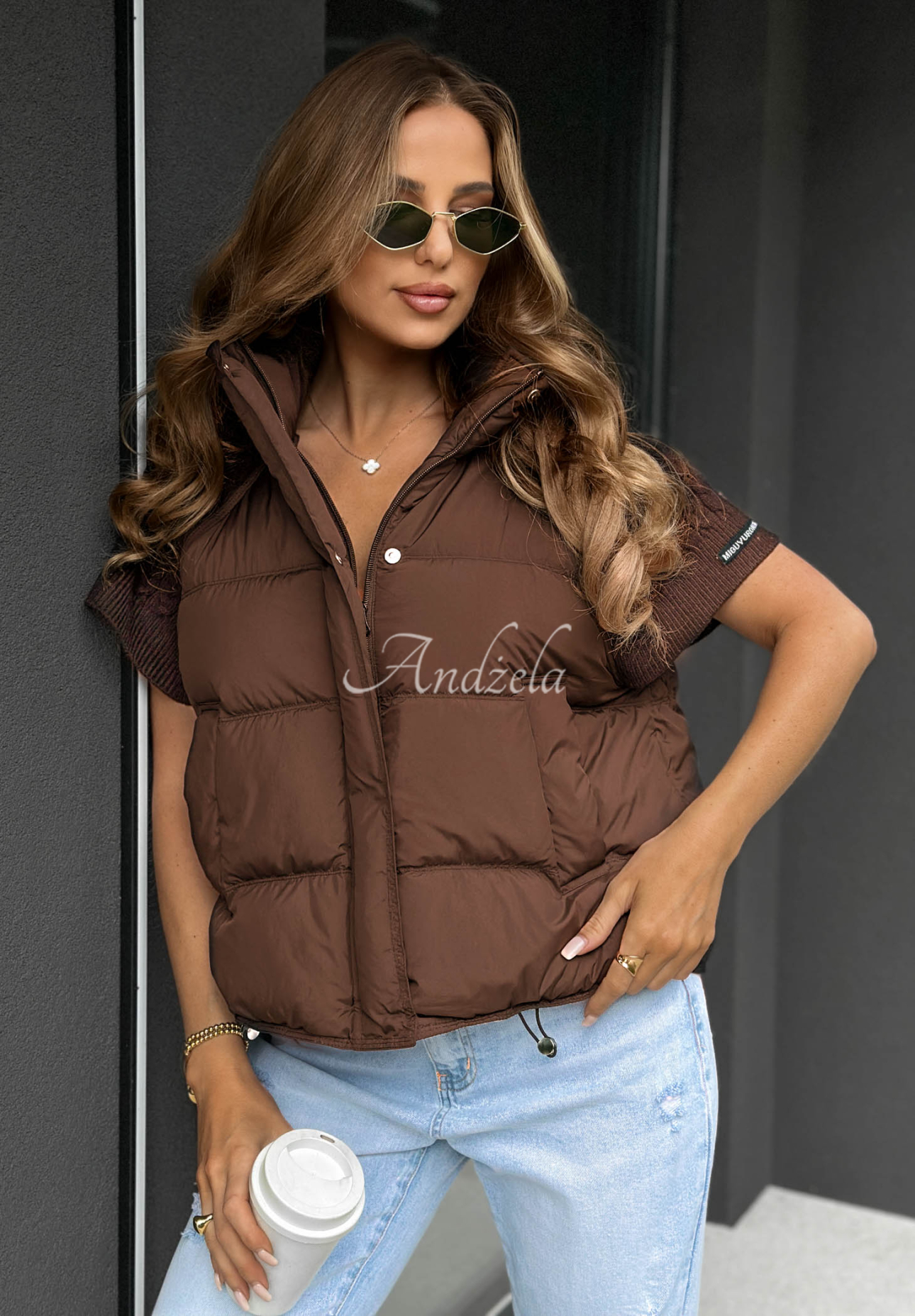 Never Leave Down Vest with Knit Inserts, Chocolate Brown