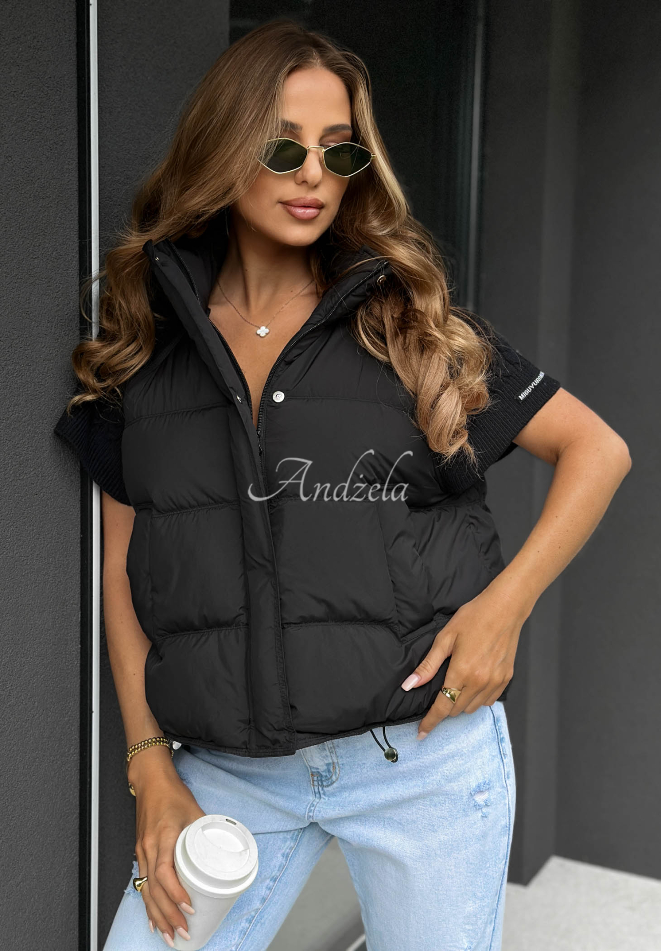 Never Leave Down Vest with Knit Inserts, Black