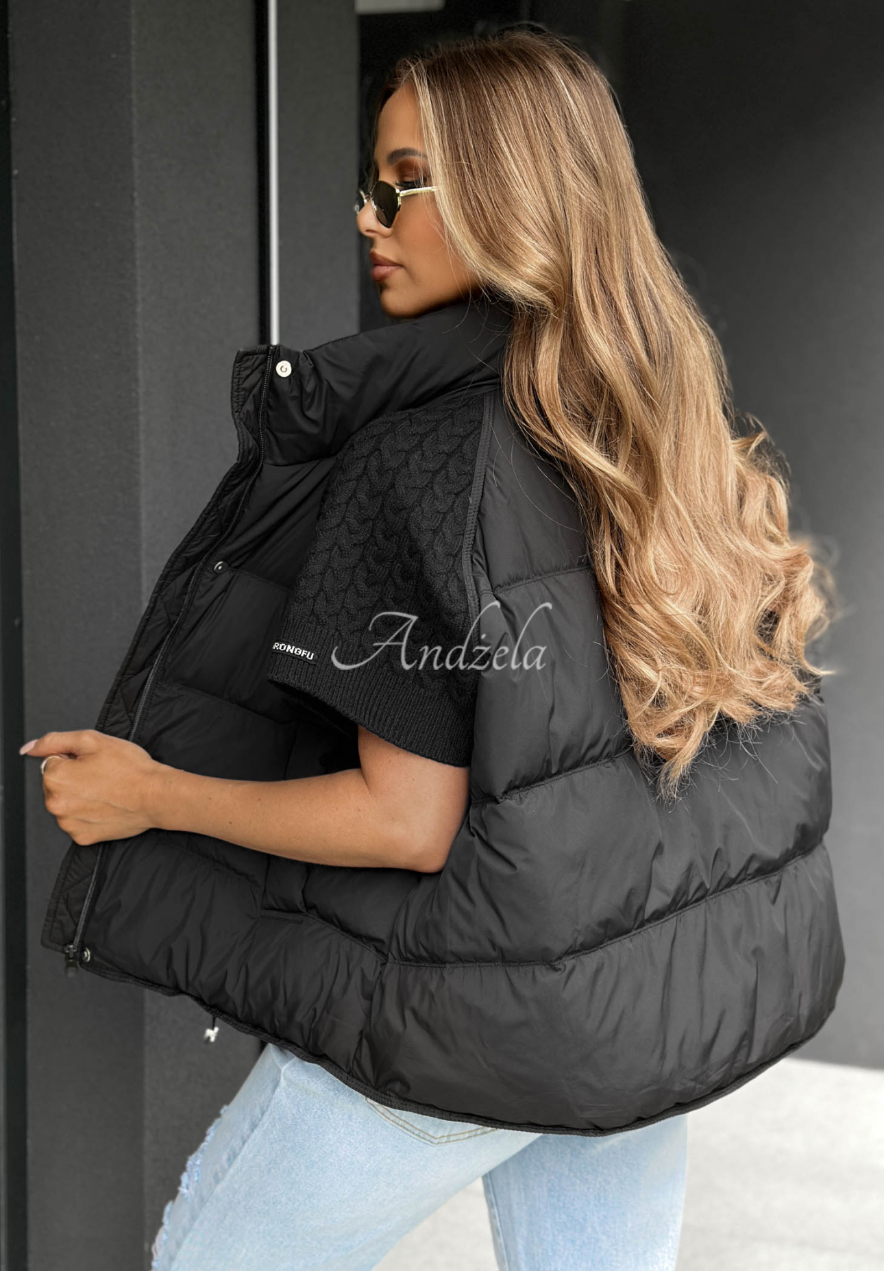 Never Leave Down Vest with Knit Inserts, Black