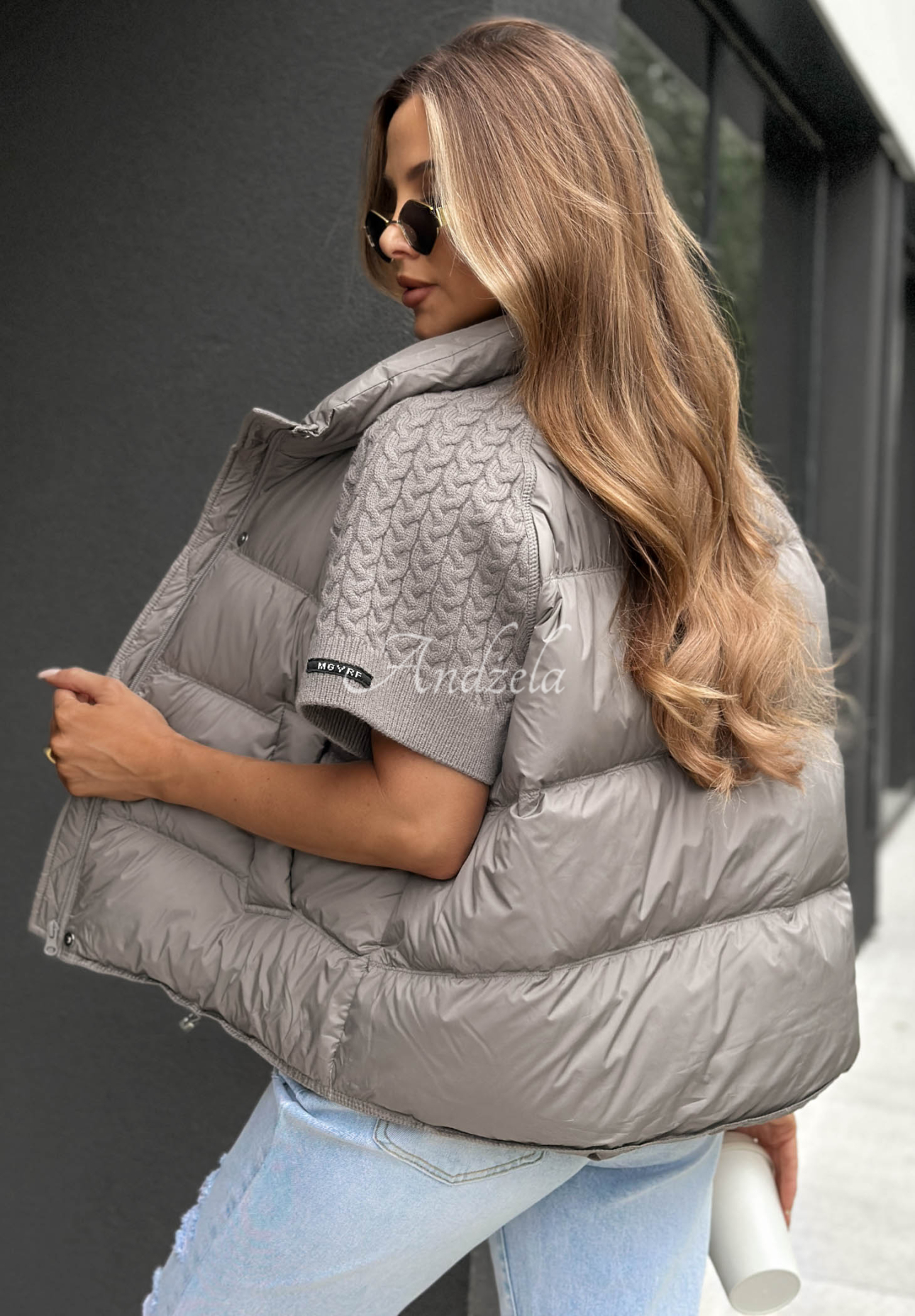 Never Leave Gray Down Vest with Knit Inserts