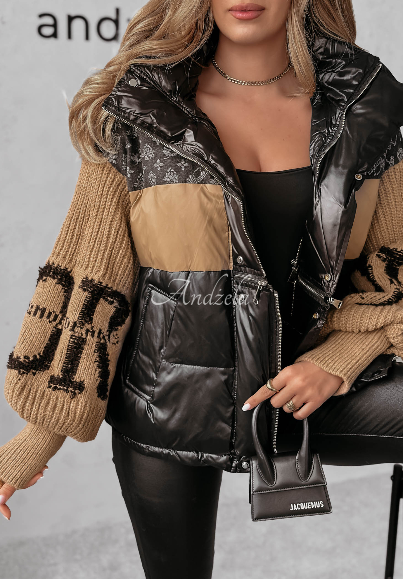 Puchowa kurtka Cold Hands czarno-camelowa