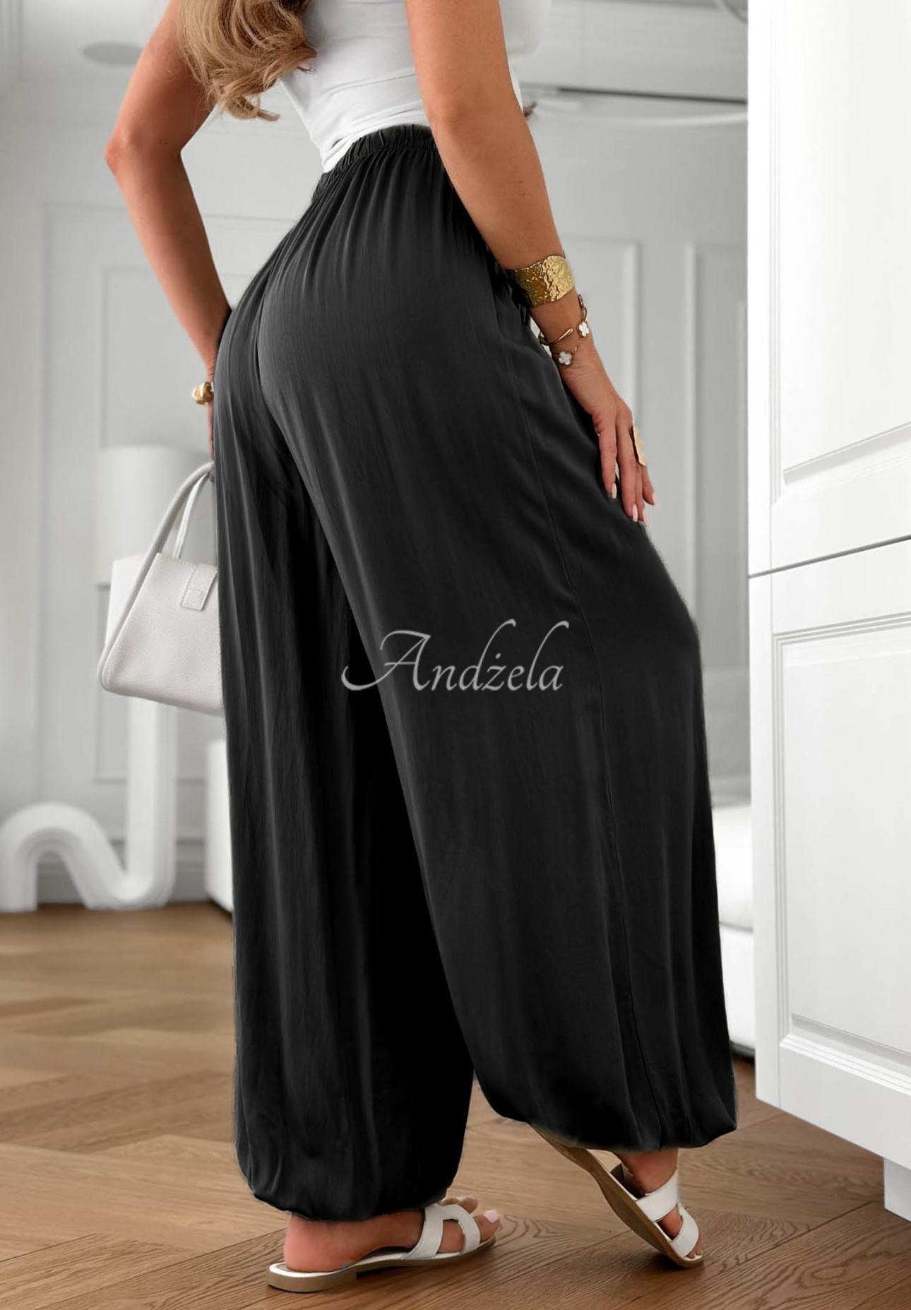 Ocean Kiss Black Viscose Jogger Pants