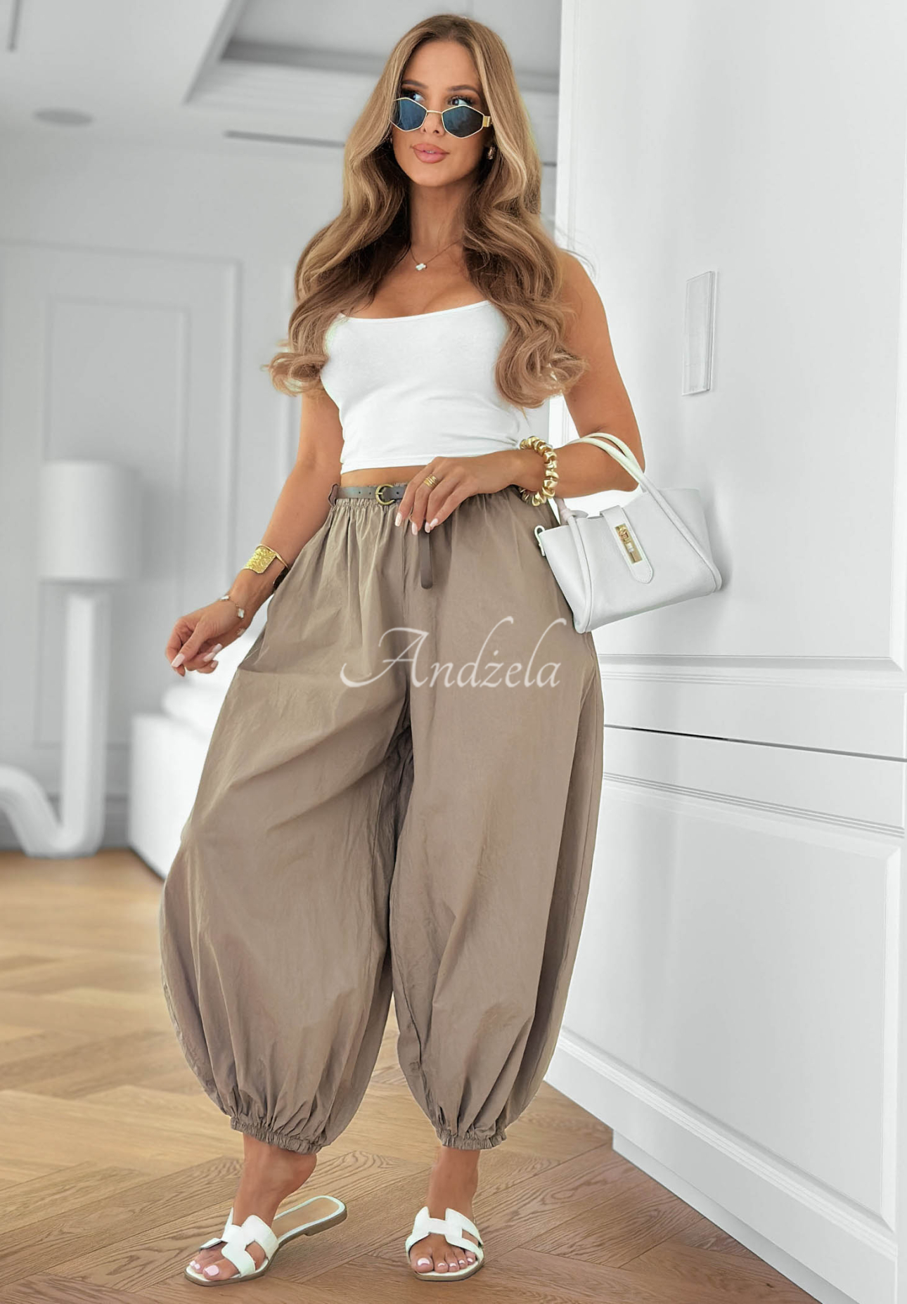 Stay Awhile mocha cotton jogger pants with a belt