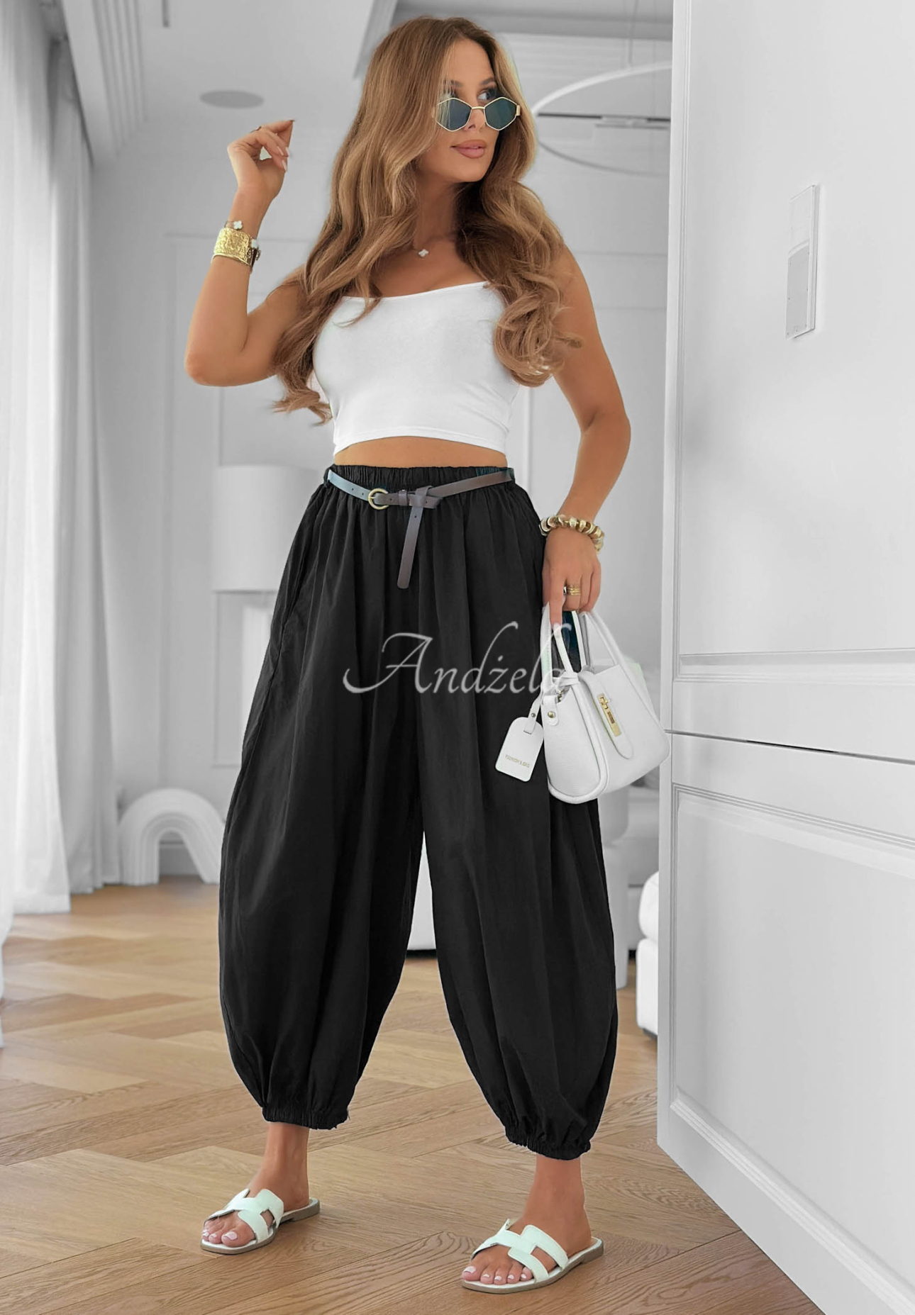Stay Awhile Black Cotton Jogger Pants with a Belt