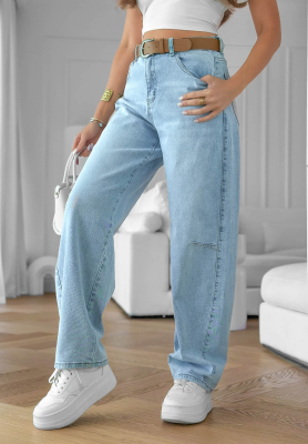 Spodnie jeansowe baggy z paskiem Day Trip jasnoniebieskie