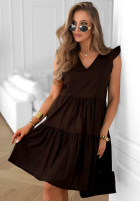 Lunar Sail Chocolate-Colored Cotton Mini Dress with Ruffles