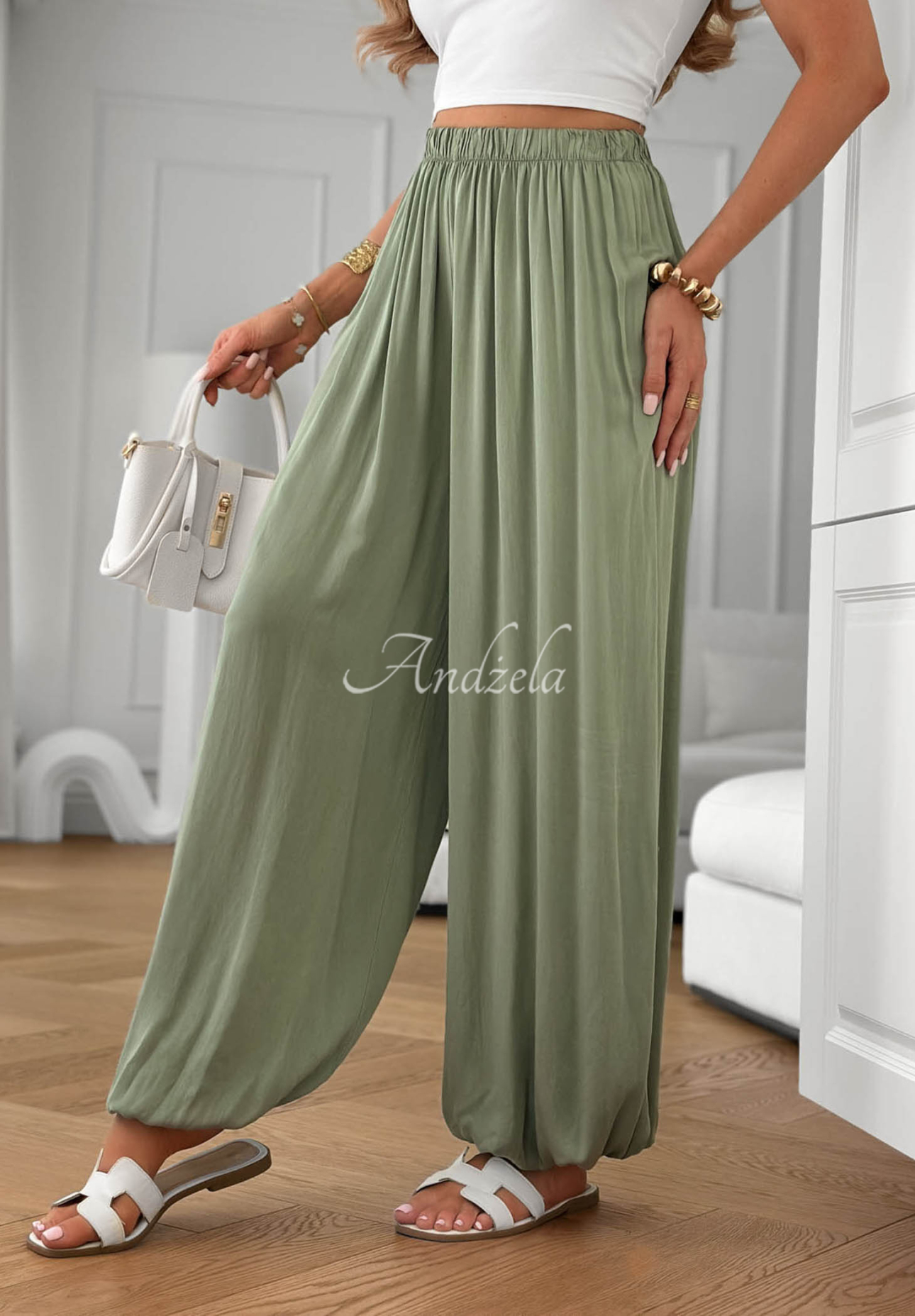 Ocean Kiss khaki viscose jogger pants