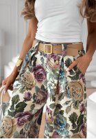 Wiskozowe kwieciste spodnie wide leg Blooming Air khaki