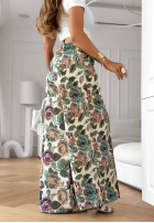 Wiskozowe kwieciste spodnie wide leg Blooming Air khaki