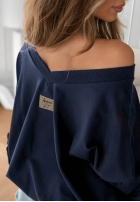 Bluzka oversize z dekoltem w serek Easy Living granatowa
