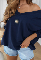 Bluzka oversize z dekoltem w serek Easy Living granatowa