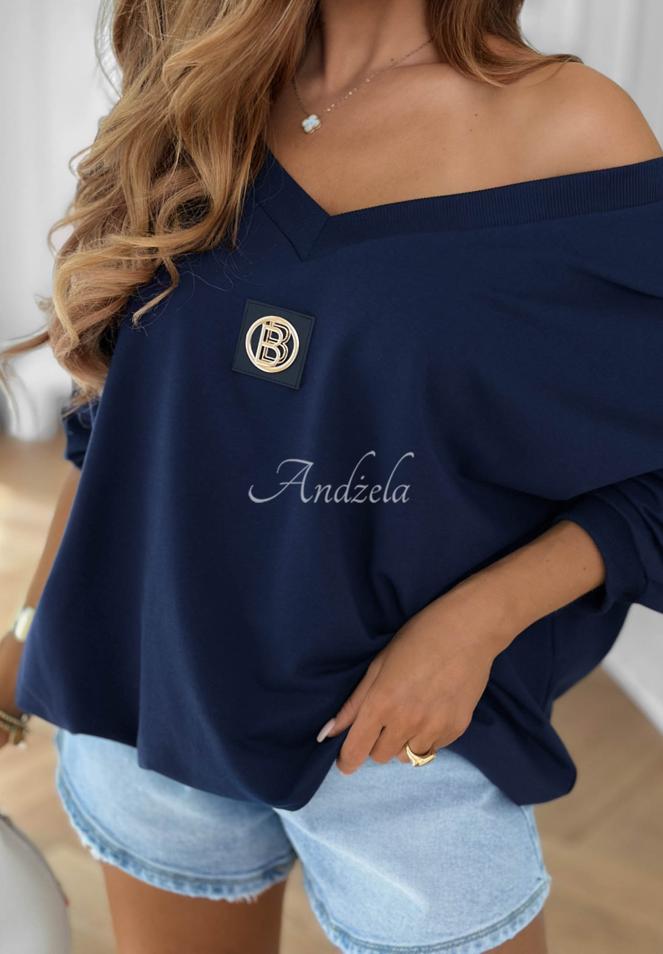 Easy Living Navy Blue Oversized Cotton Sweatshirt