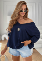Bluzka oversize z dekoltem w serek Easy Living granatowa