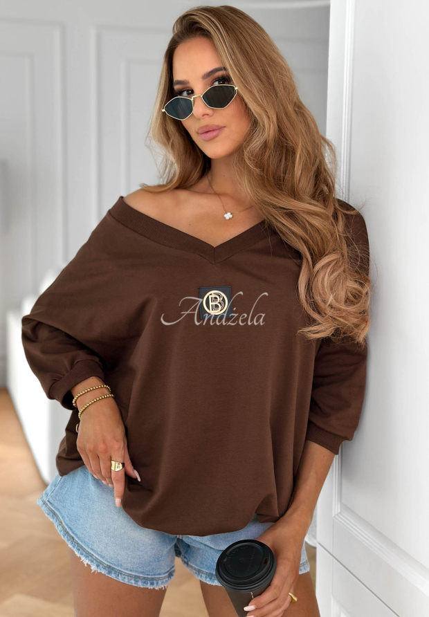 Easy Living Chocolate-Colored Oversized Cotton Sweatshirt