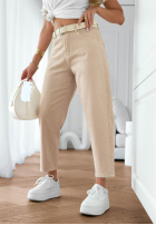 Spodnie jeansowe mom fit z paskiem Casual Tide beżowe