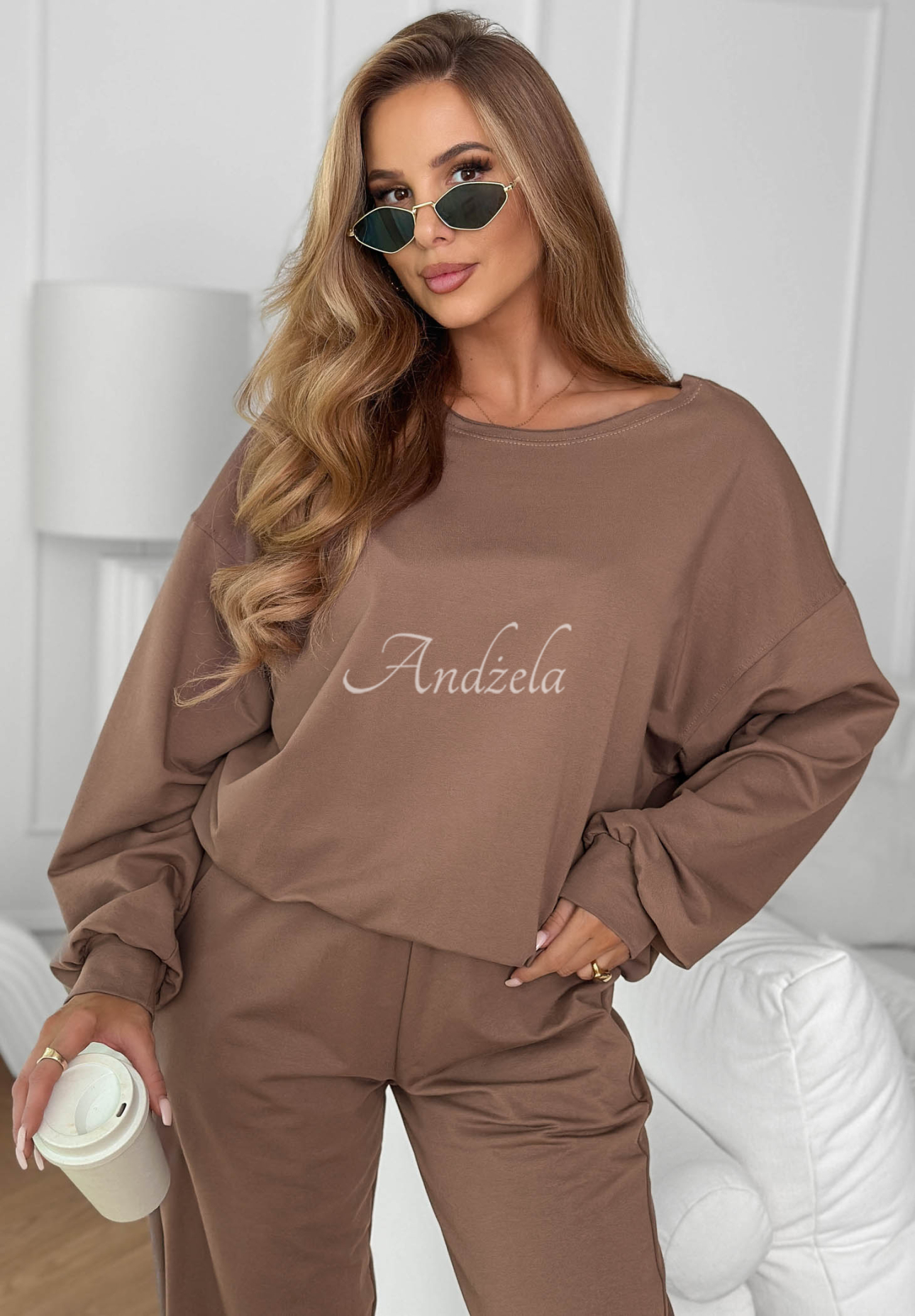 "Summer Energy" Chocolate-Colored Cotton Sweatshirt and Pants Set