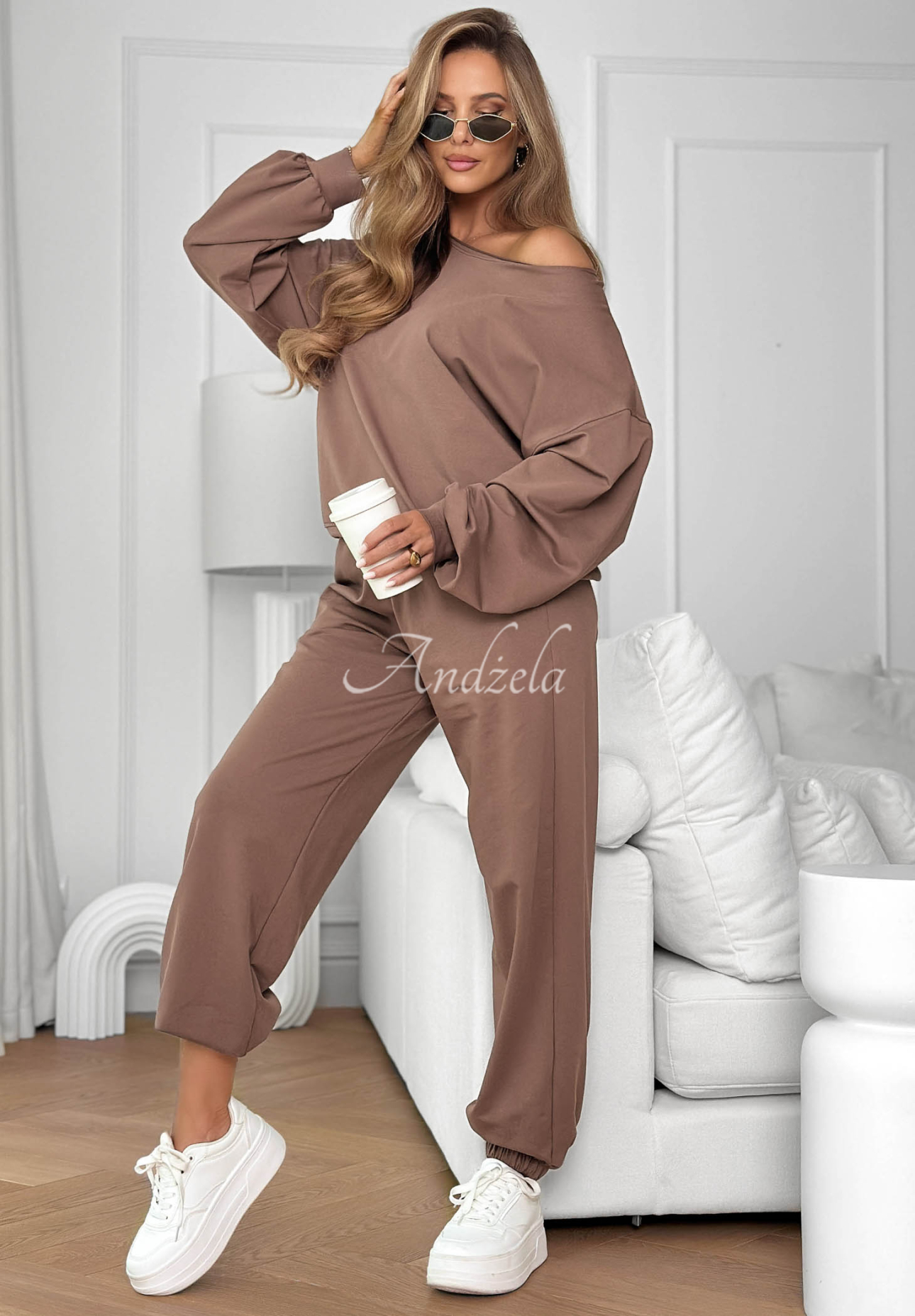 "Summer Energy" Chocolate-Colored Cotton Sweatshirt and Pants Set