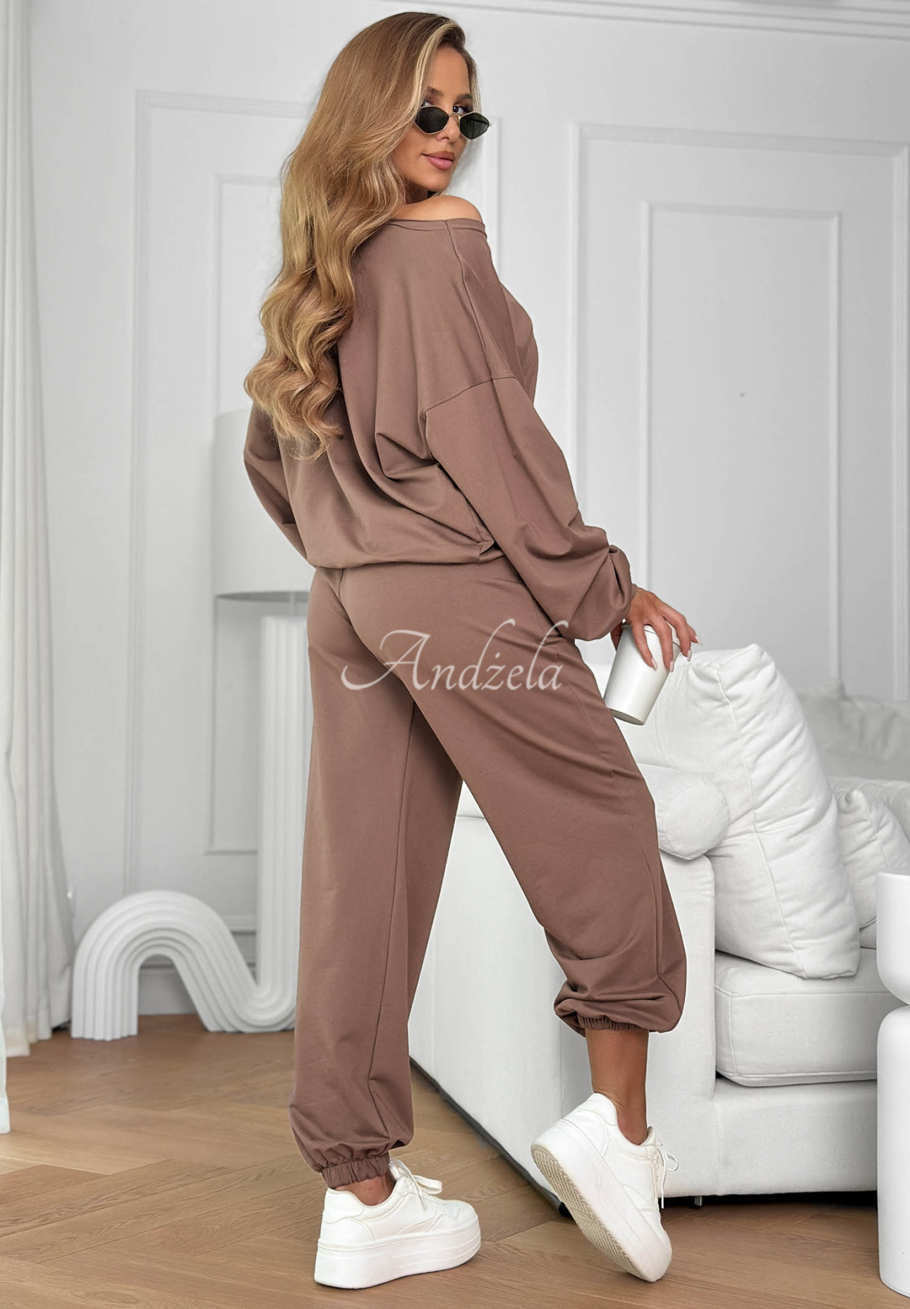 "Summer Energy" Chocolate-Colored Cotton Sweatshirt and Pants Set