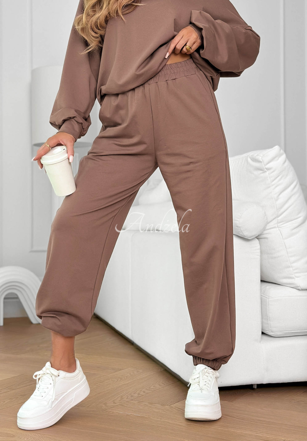 "Summer Energy" Chocolate-Colored Cotton Sweatshirt and Pants Set