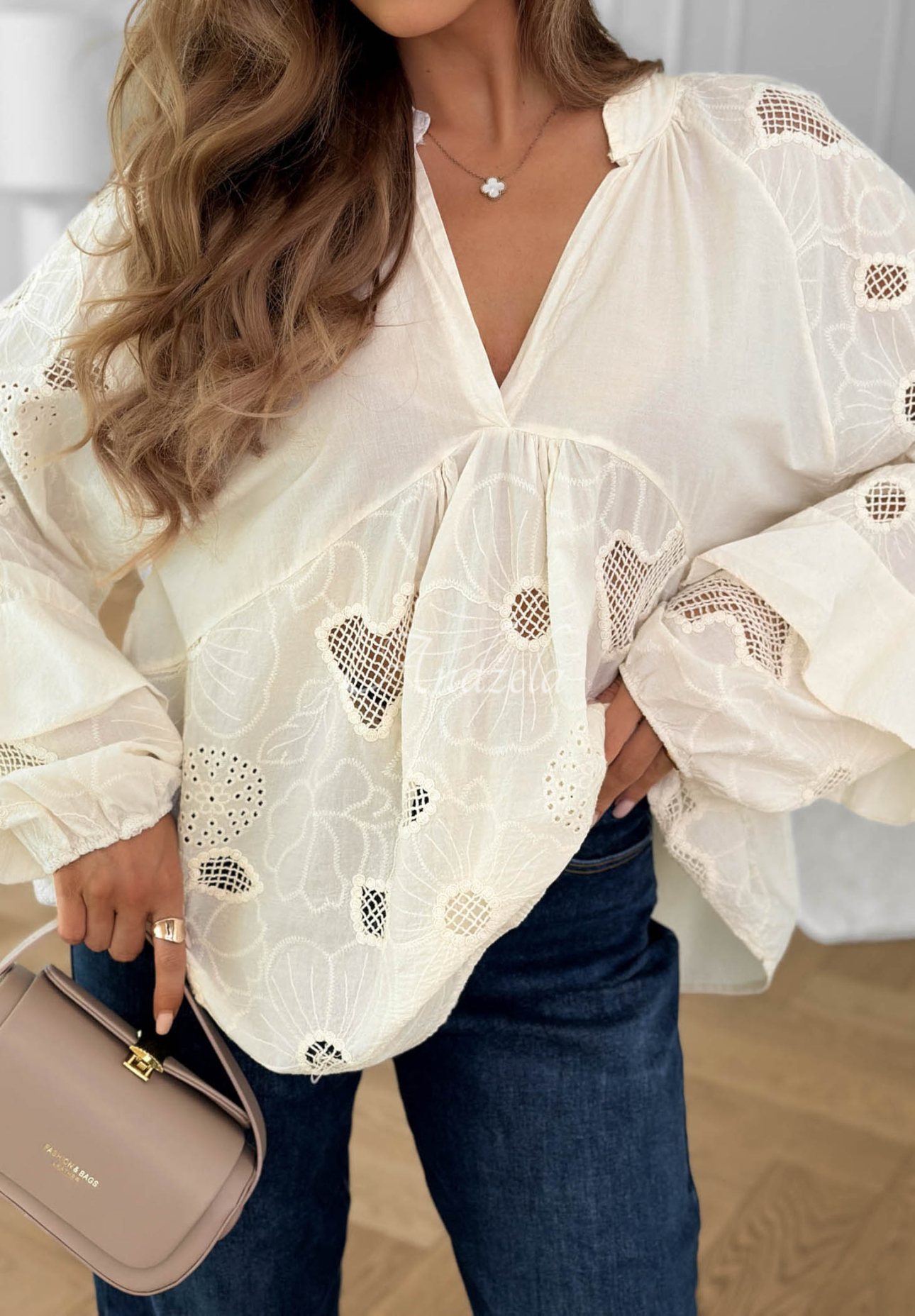 Beach Wish Ecru Embroidered Boho Cotton Blouse
