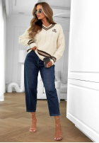 Sweter z ozdobnym splotem Velvet Touch beżowy