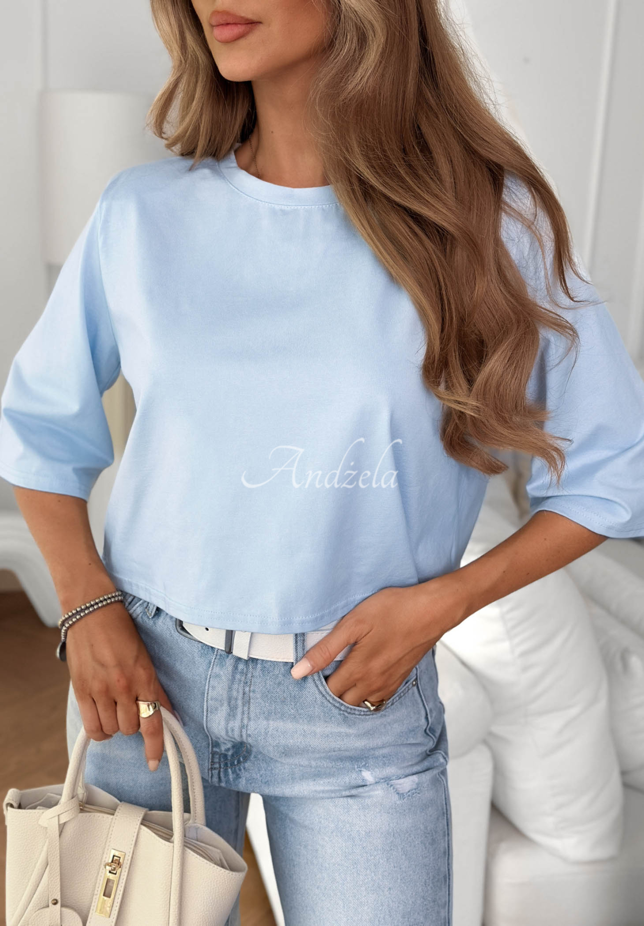 Bawełniany krótki T-shirt Springtime Babe błękitny
