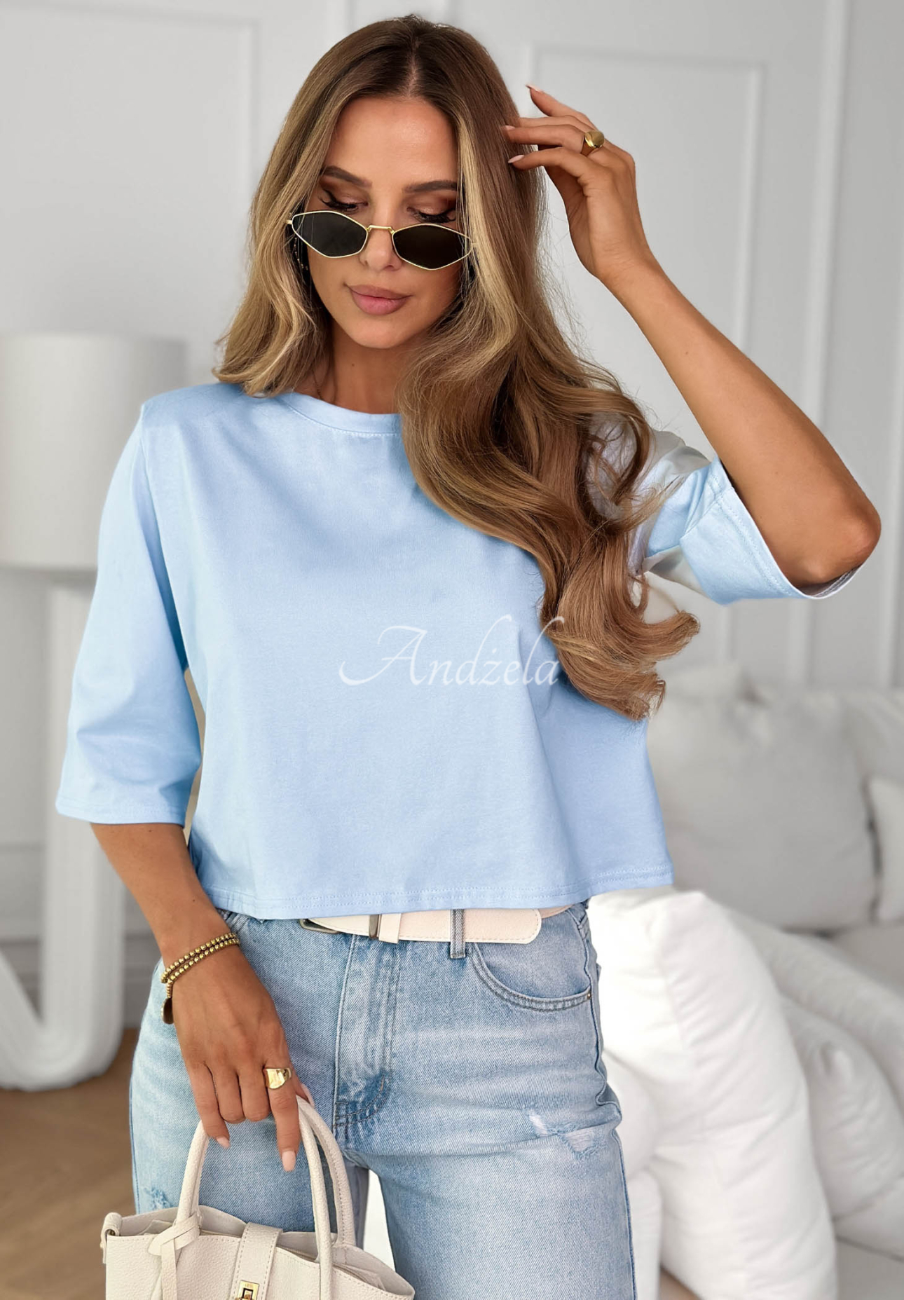 Bawełniany krótki T-shirt Springtime Babe błękitny