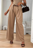 Materiałowe spodnie wide leg z paskiem Clean Looks beżowe