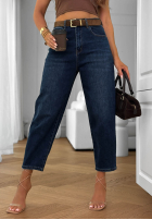 Spodnie jeansowe mom fit z paskiem Denim Dream granatowe