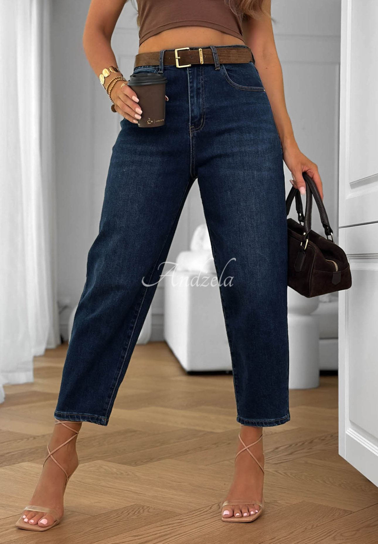Spodnie jeansowe balloon z paskiem Denim Dream granatowe