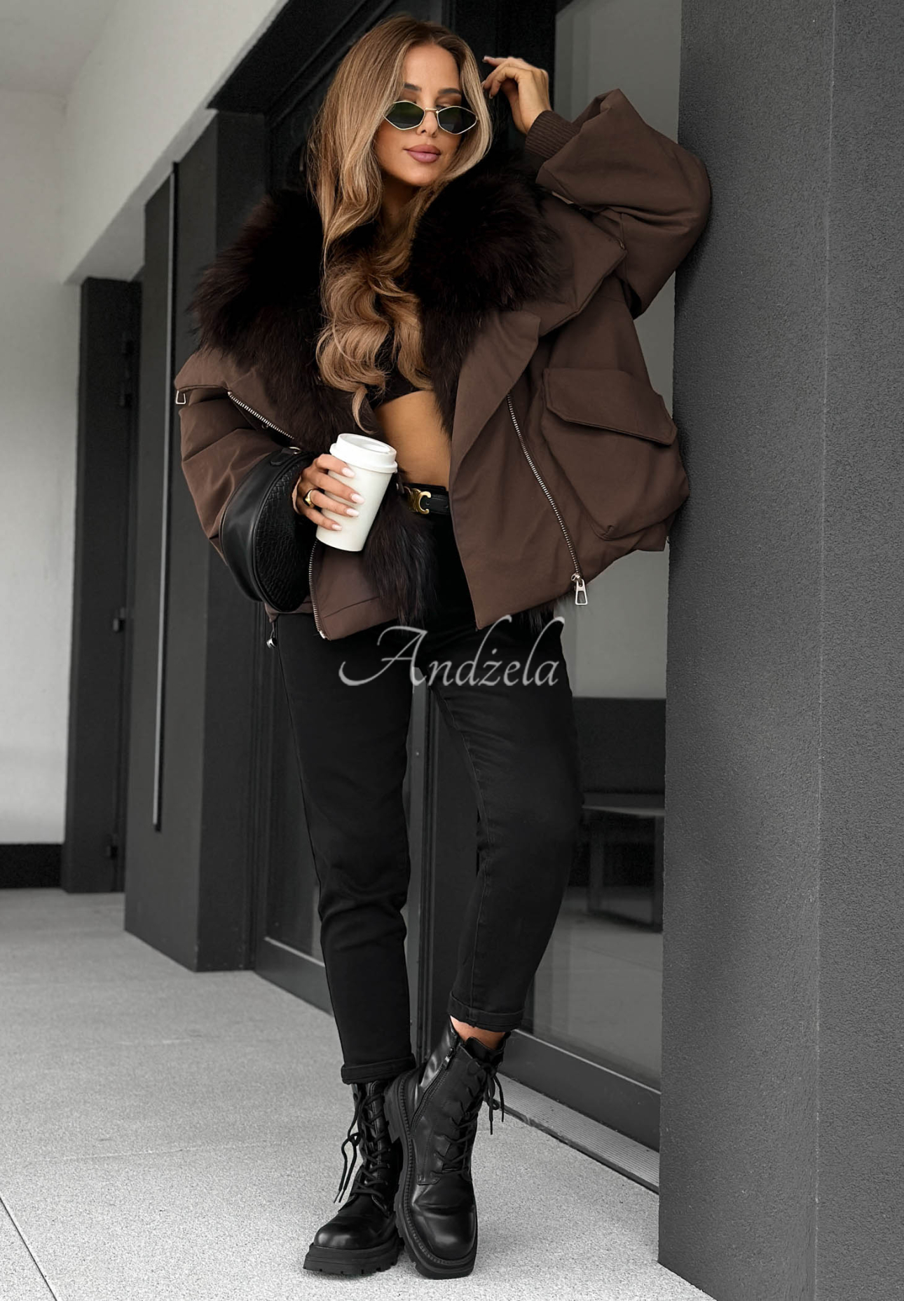 Nordic Mist Down Jacket with Fur Trim, Chocolate Brown