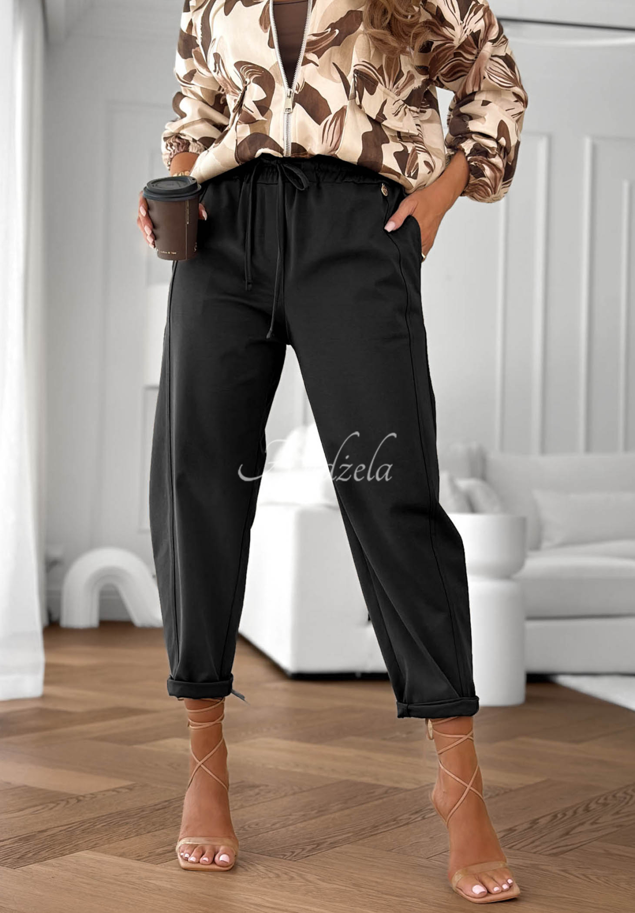 Here We Go Black Cotton Cuffed Pants