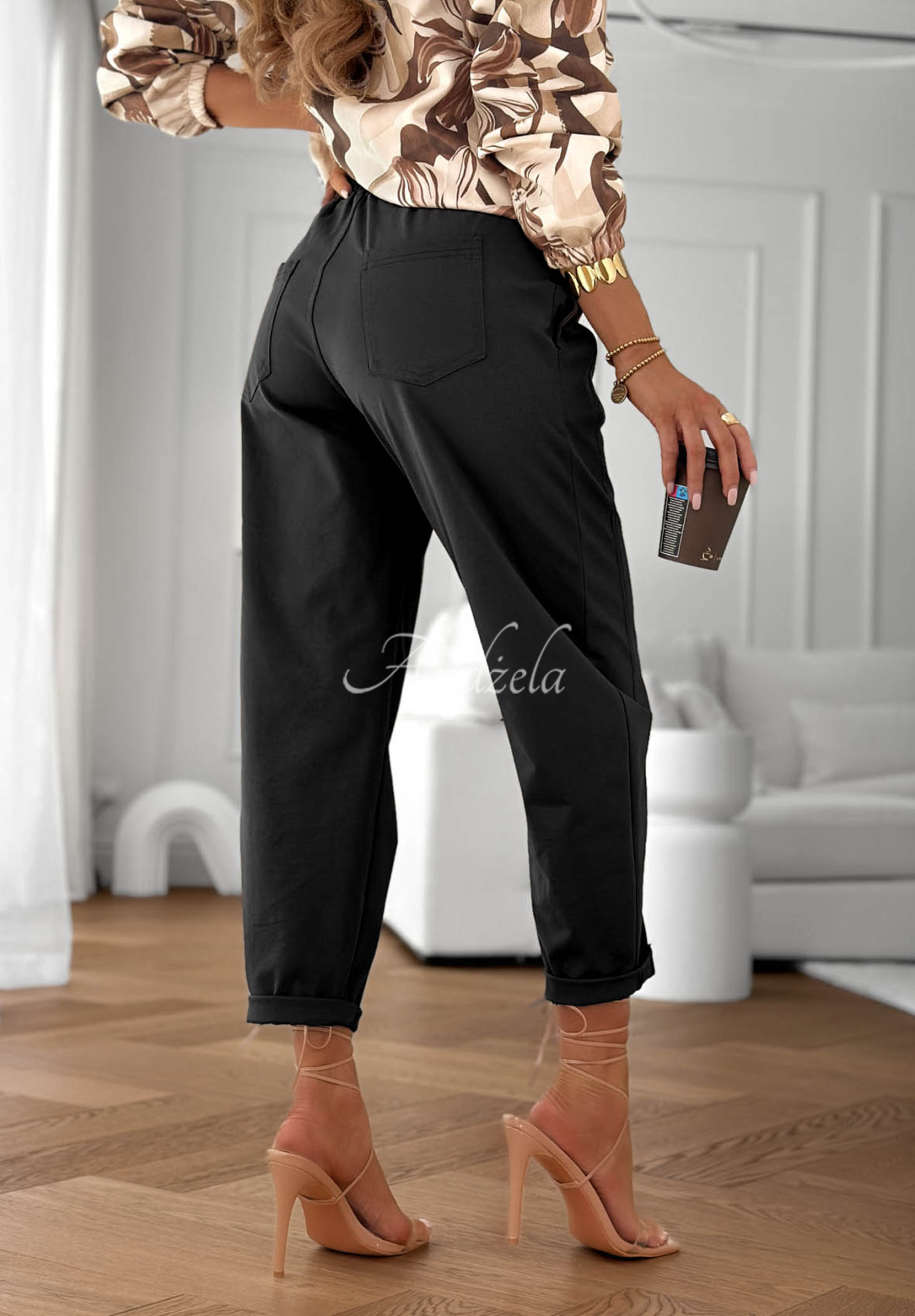 Here We Go Black Cotton Cuffed Pants
