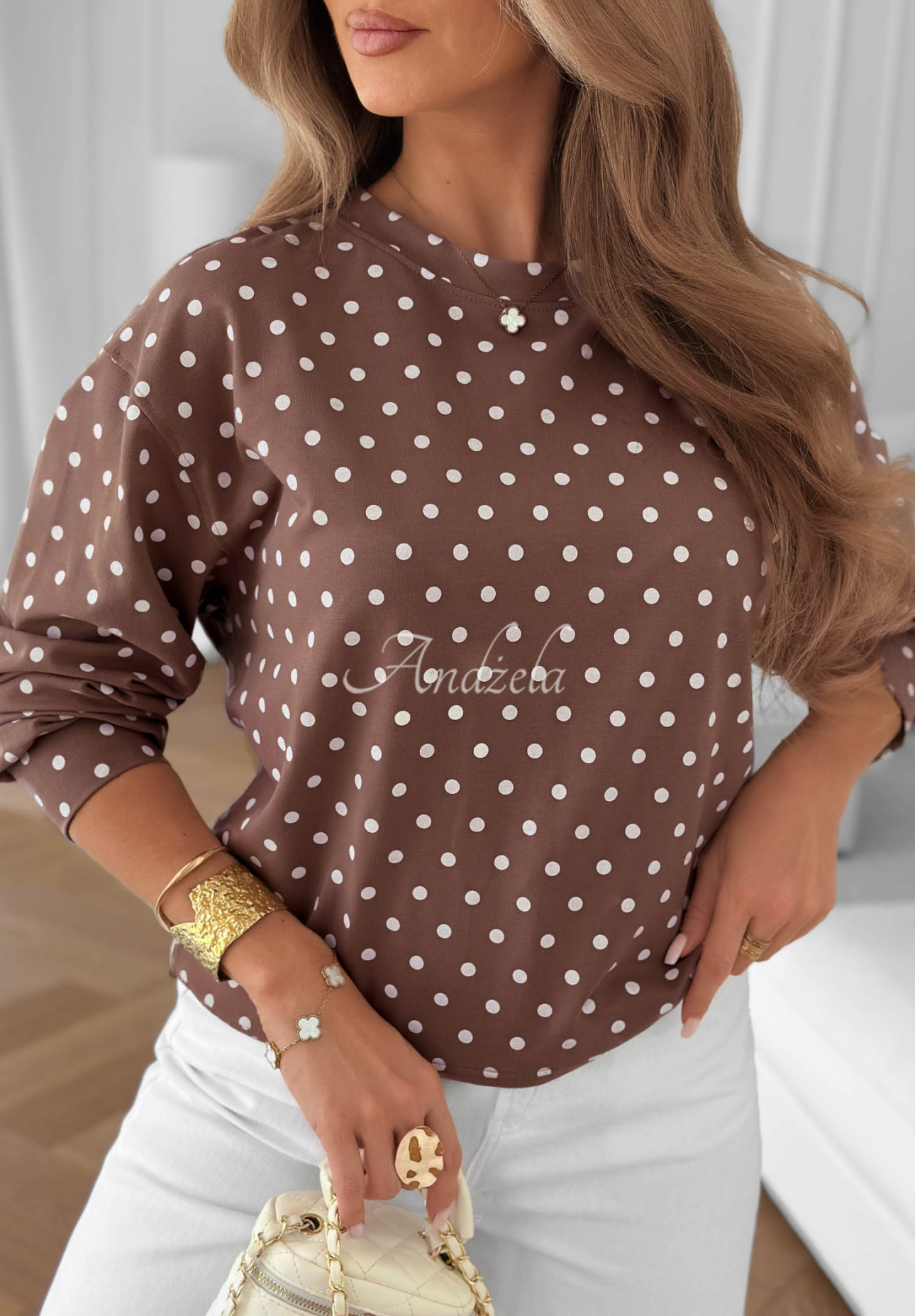 Dot Dream Chocolate Brown Polka Dot Cotton Sweatshirt