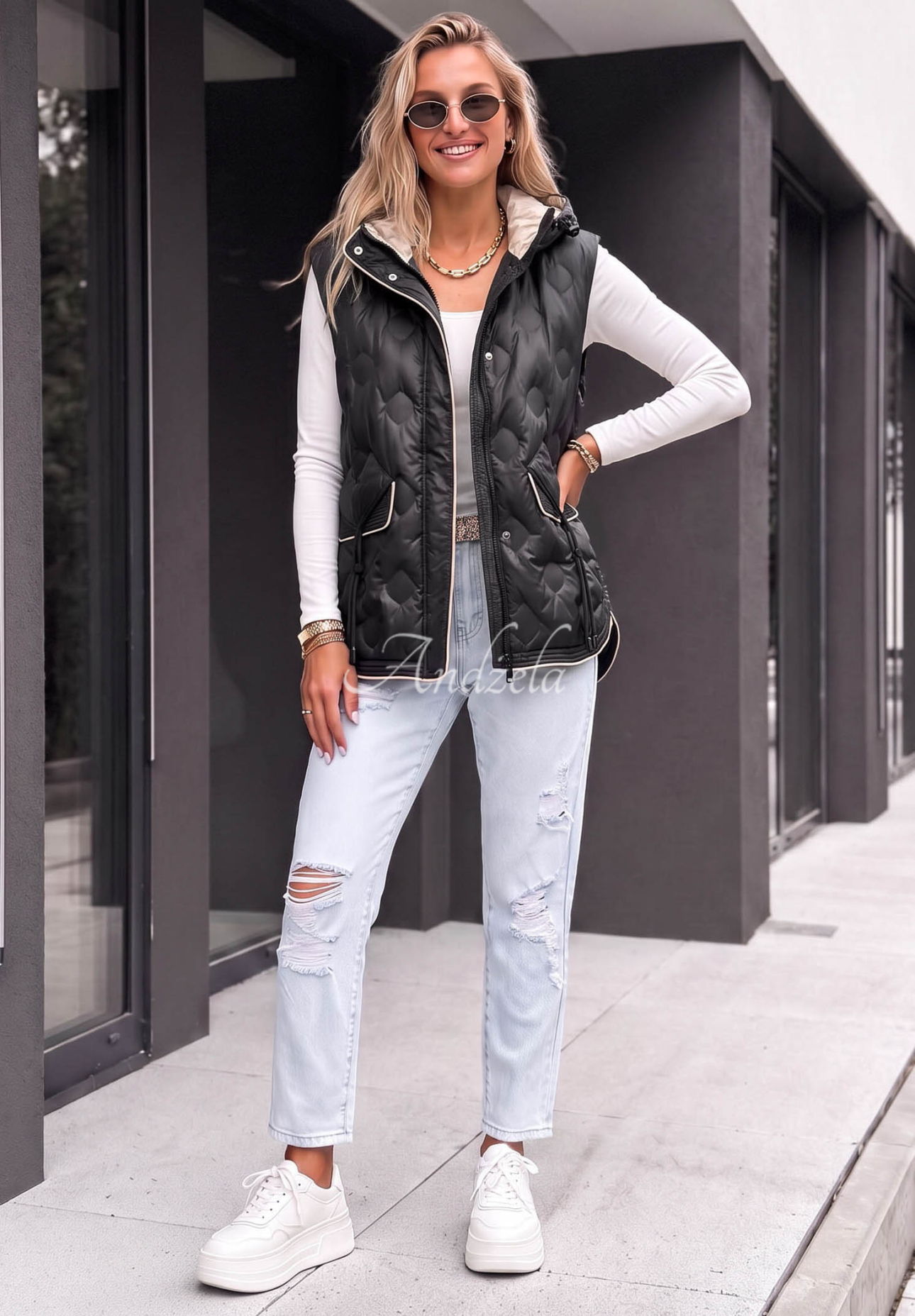 Morning Dew Black Quilted Hooded Vest