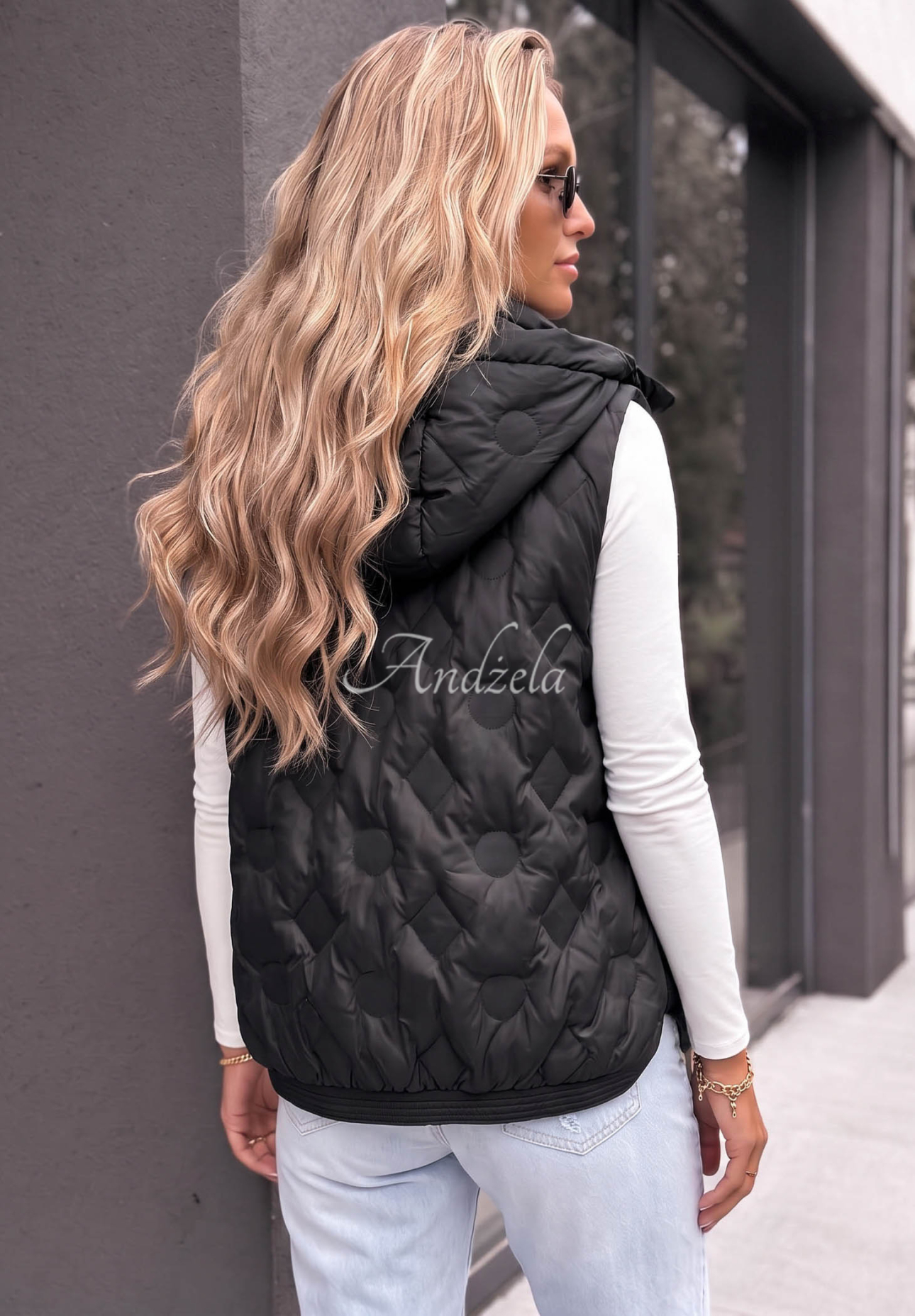Morning Dew Black Quilted Hooded Vest