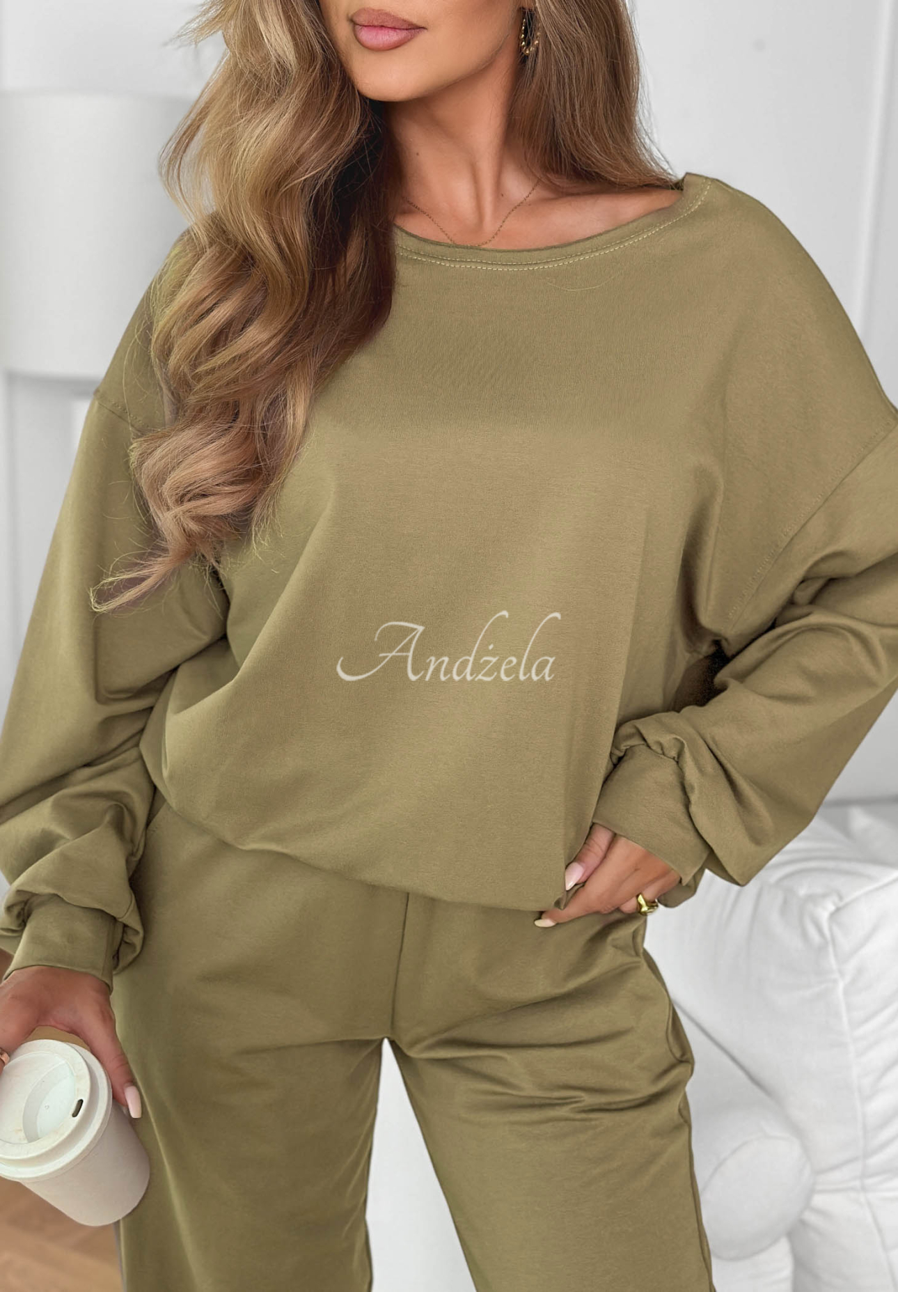 Summer Energy khaki cotton sweatshirt and pants set