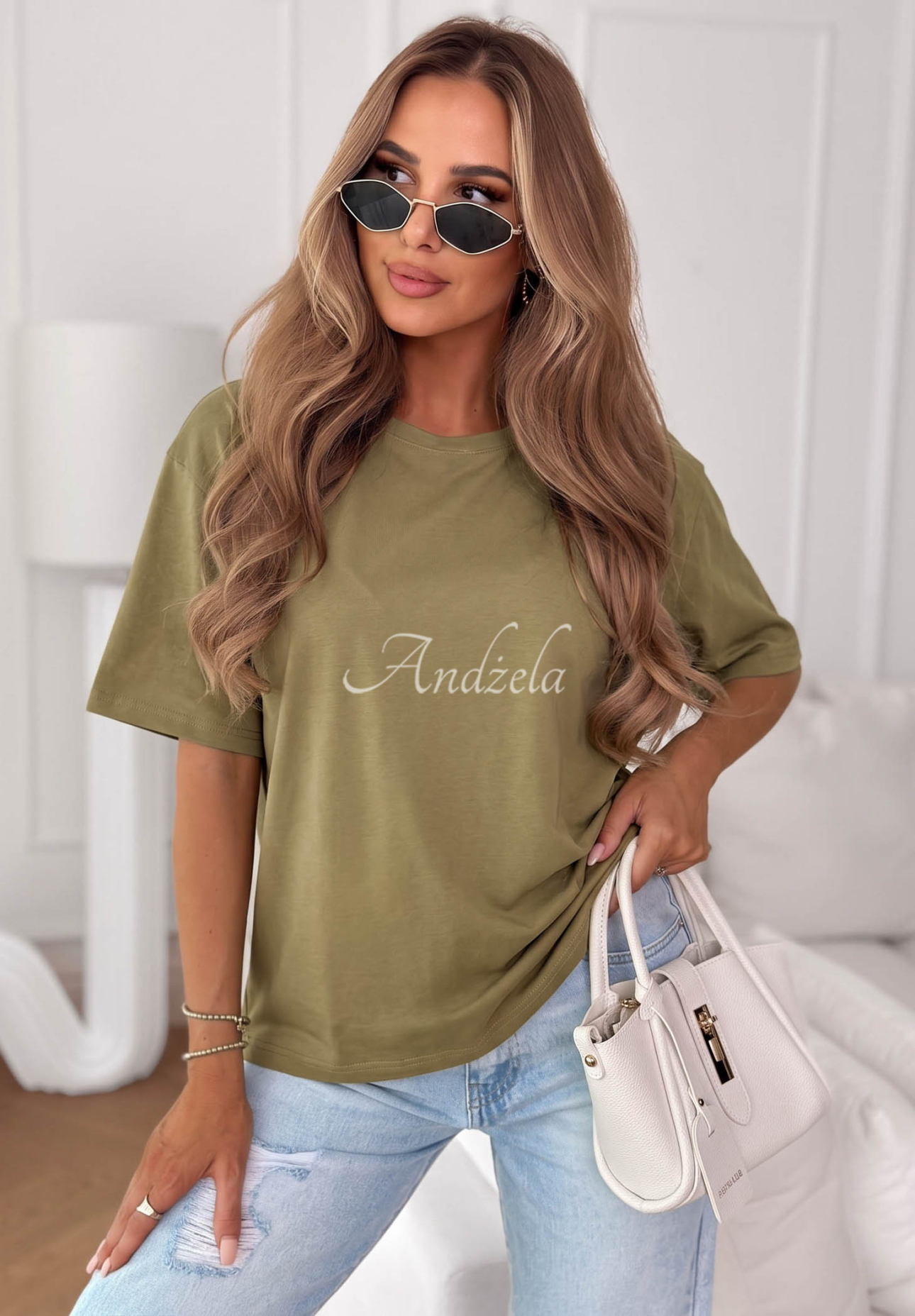 Bawełniany T-shirt z krótkimi rękawami Soft Base oliwkowy