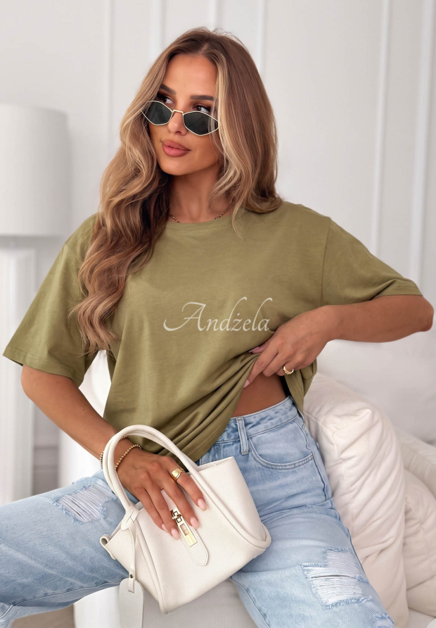 Bawełniany T-shirt z kr&oacute;tkimi rękawami Soft Base oliwkowy