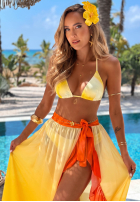 Komplet kostium kąpielowy bikini i pareo z falbankami Aloha Sunset żółto-pomarańczowy