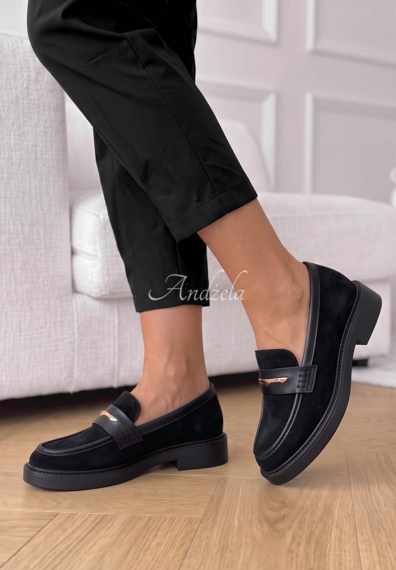 Zamszowe mokasyny Hazel Step czarne