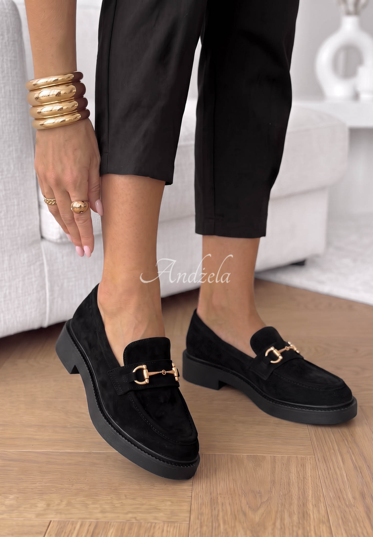 Autumn Daisy Black Suede Moccasins