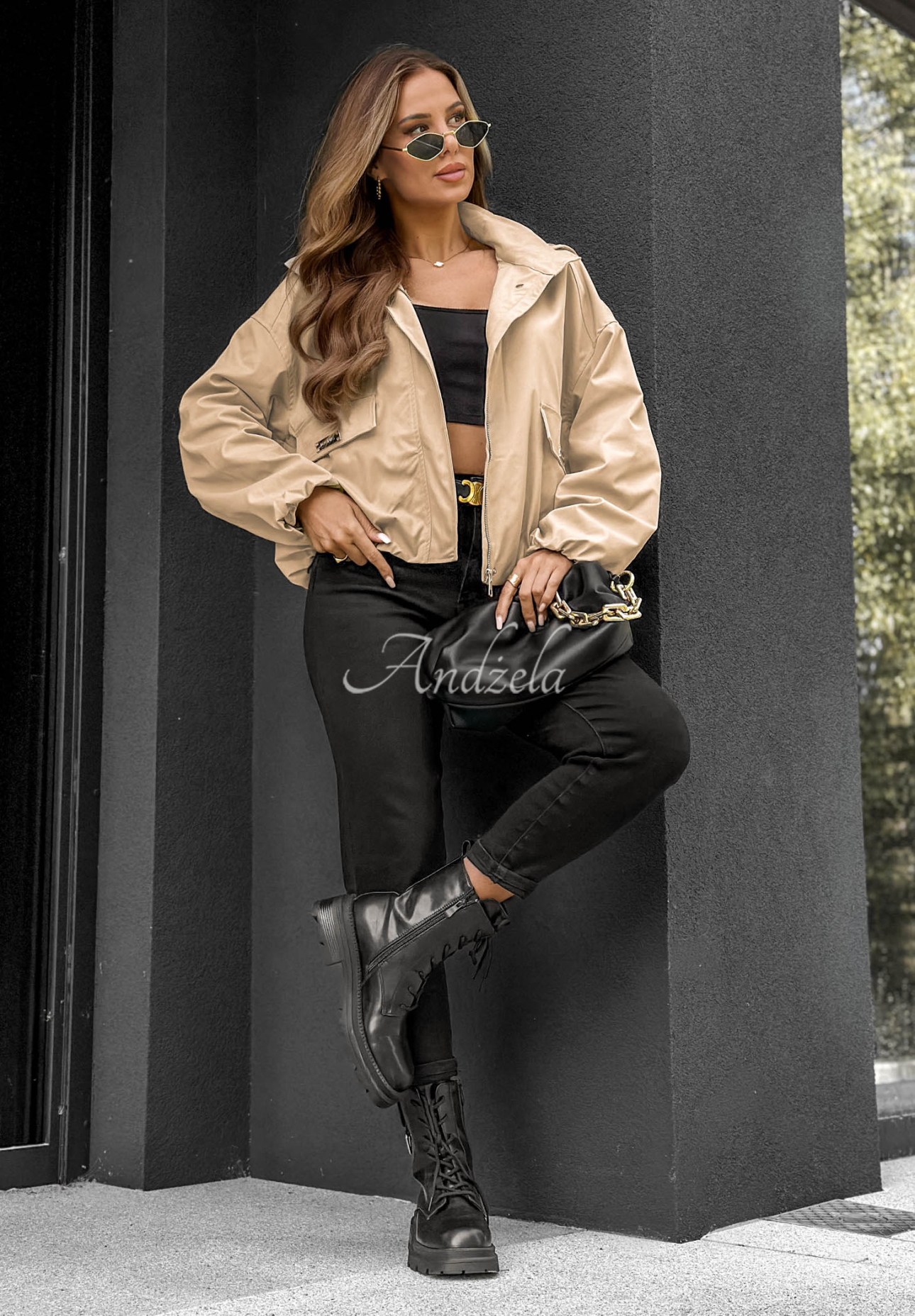 Street Chic Short Beige Hooded Bomber Jacket