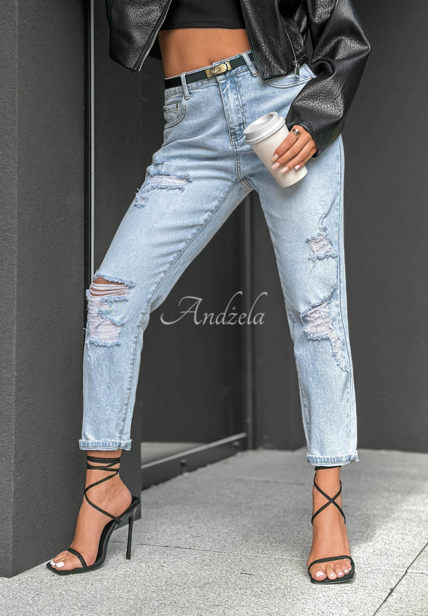 Sun Chaser Light Blue Mom-Fit Jeans with Distressed Details