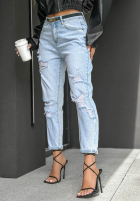 Spodnie jeansowe mom fit z przetarciami Sun Chaser jasnoniebieskie