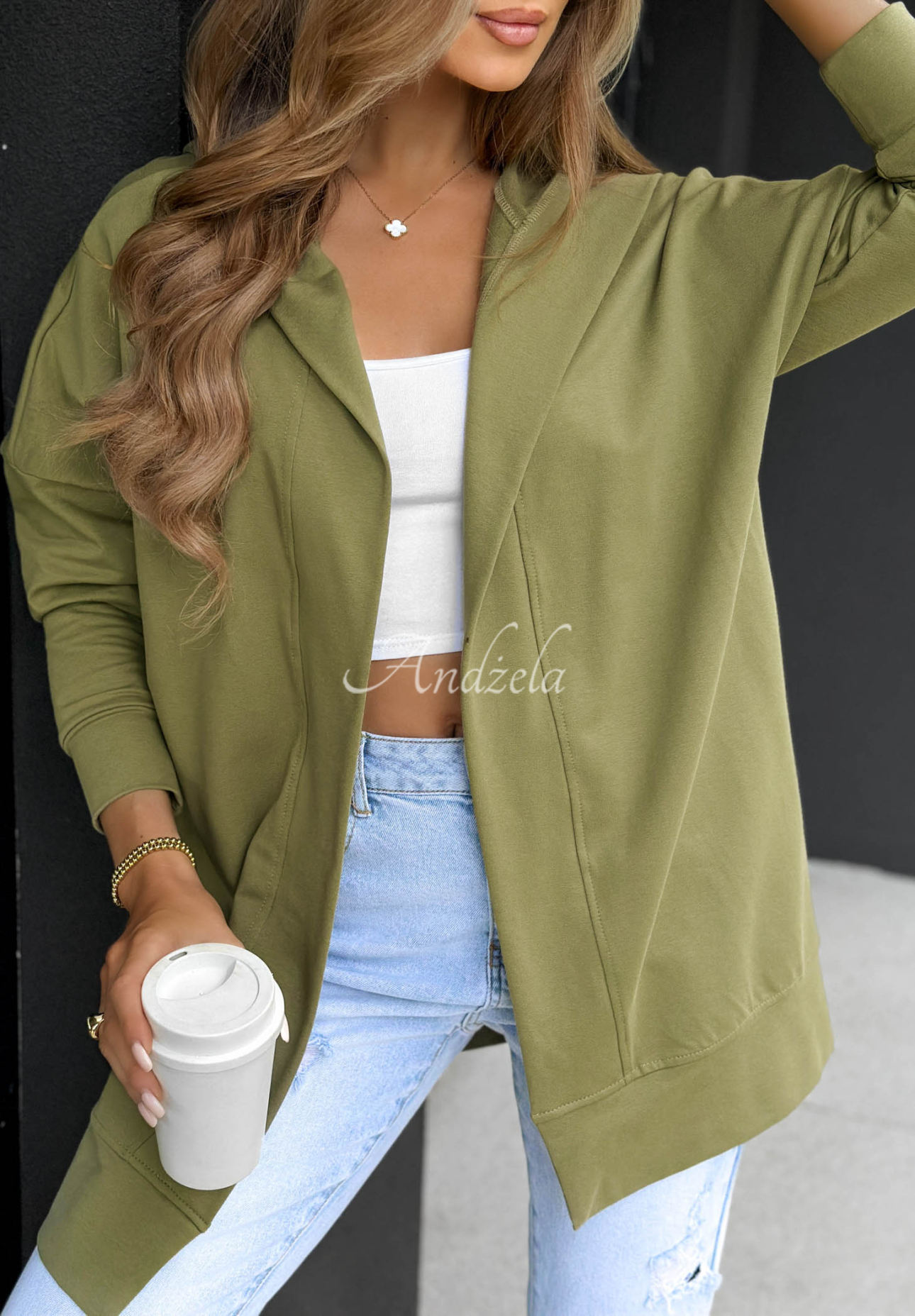 Cozy Mood Long Cotton Hoodie in Olive Green