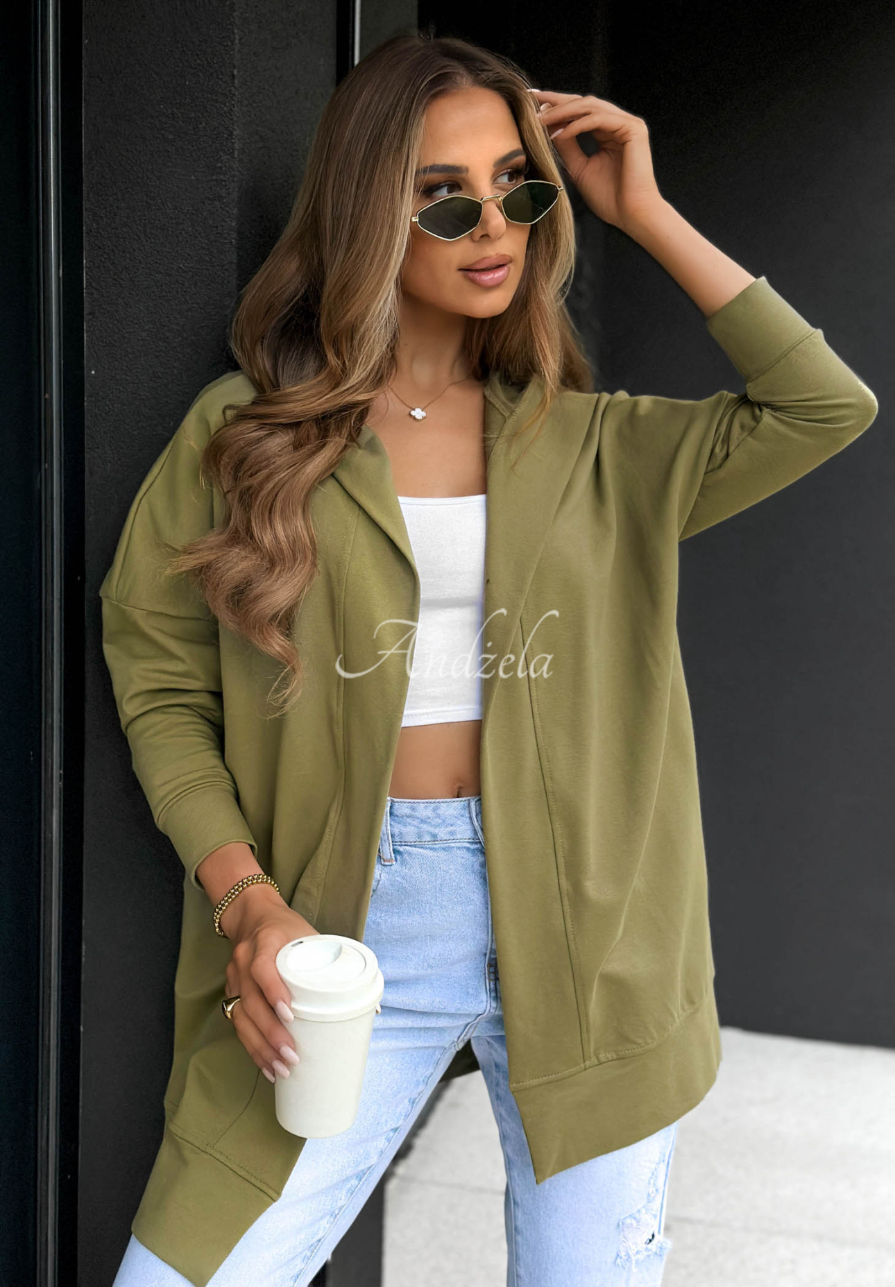 Cozy Mood Long Cotton Hoodie in Olive Green