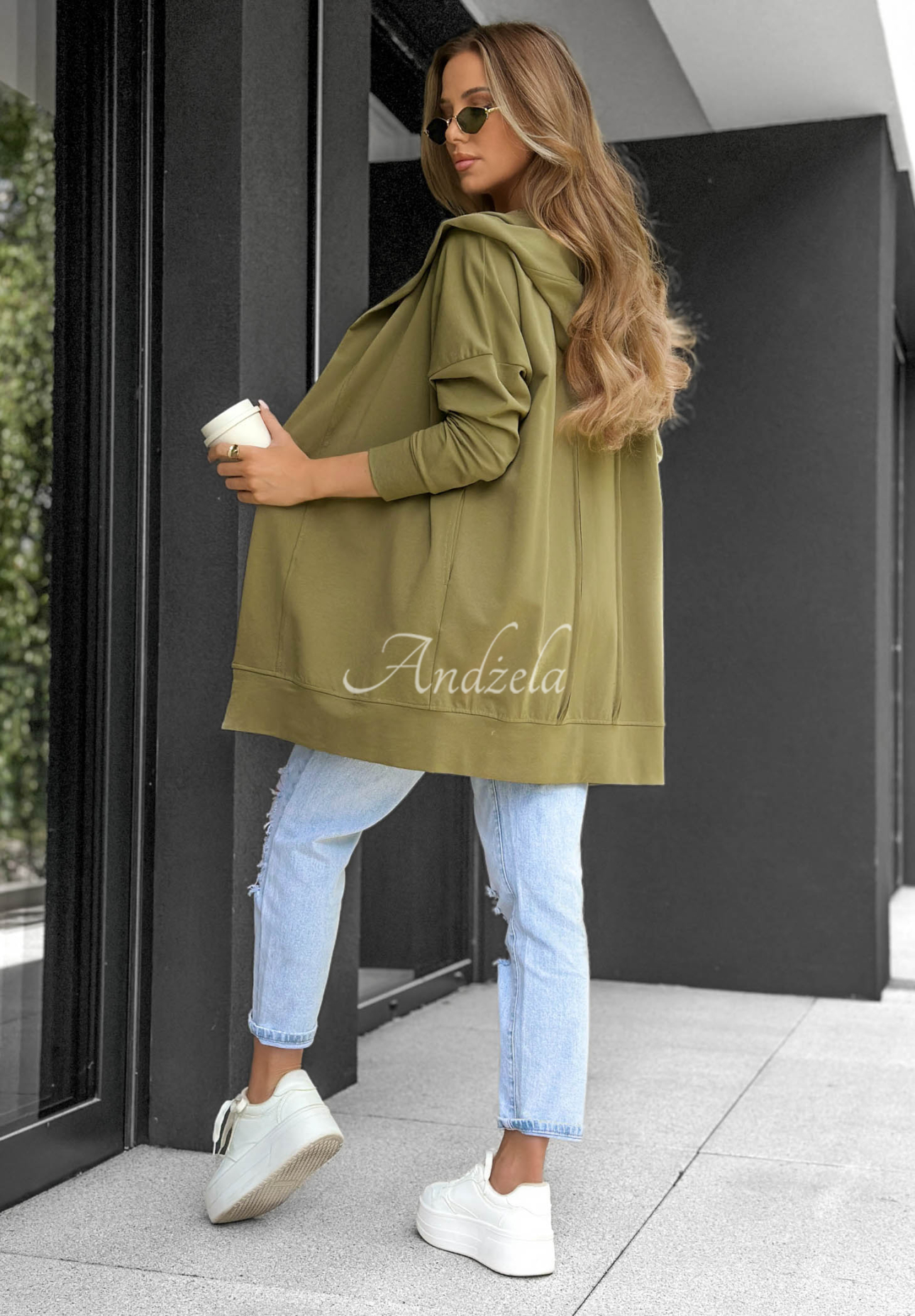 Cozy Mood Long Cotton Hoodie in Olive Green