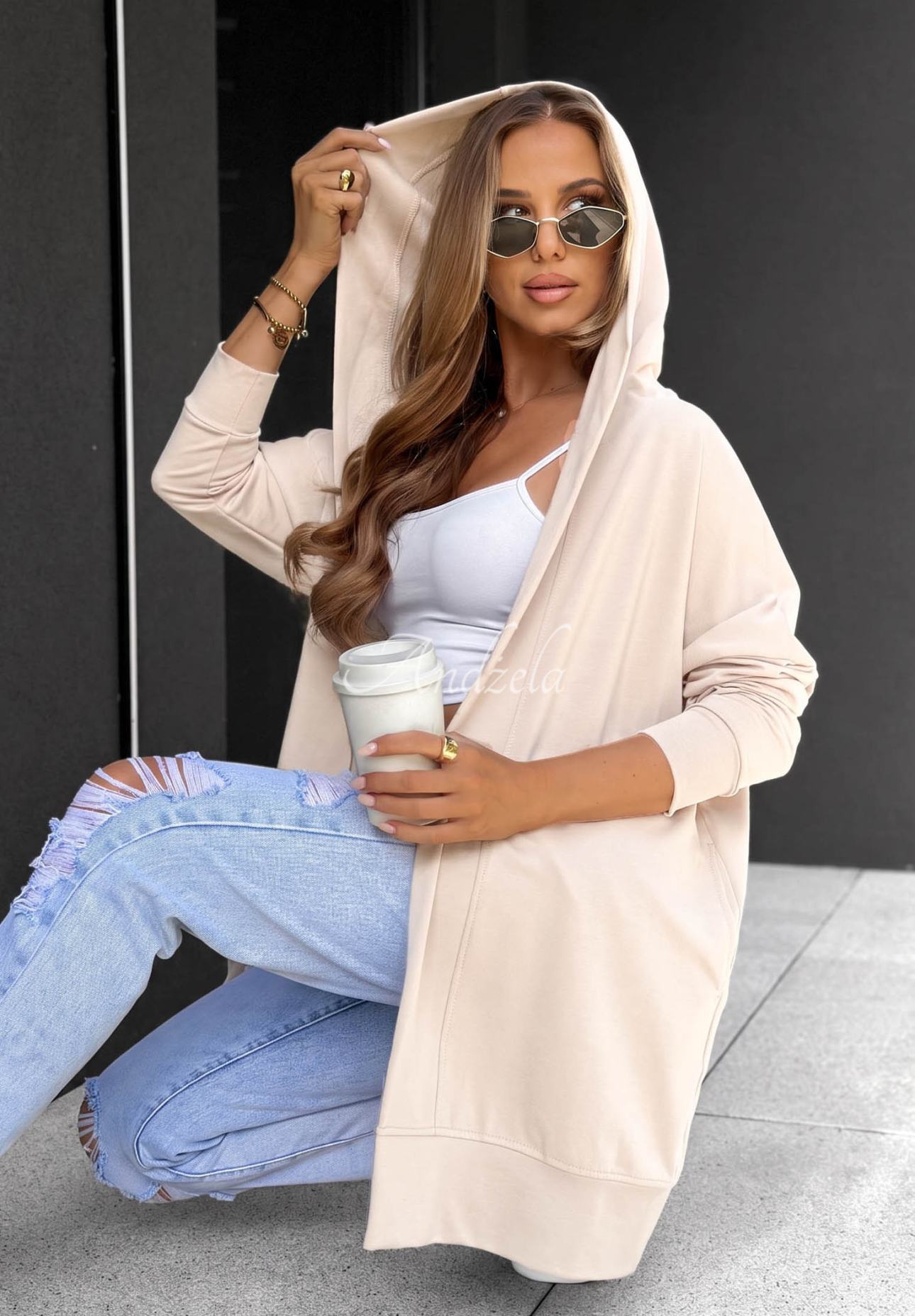 Cozy Mood Long Beige Cotton Hoodie